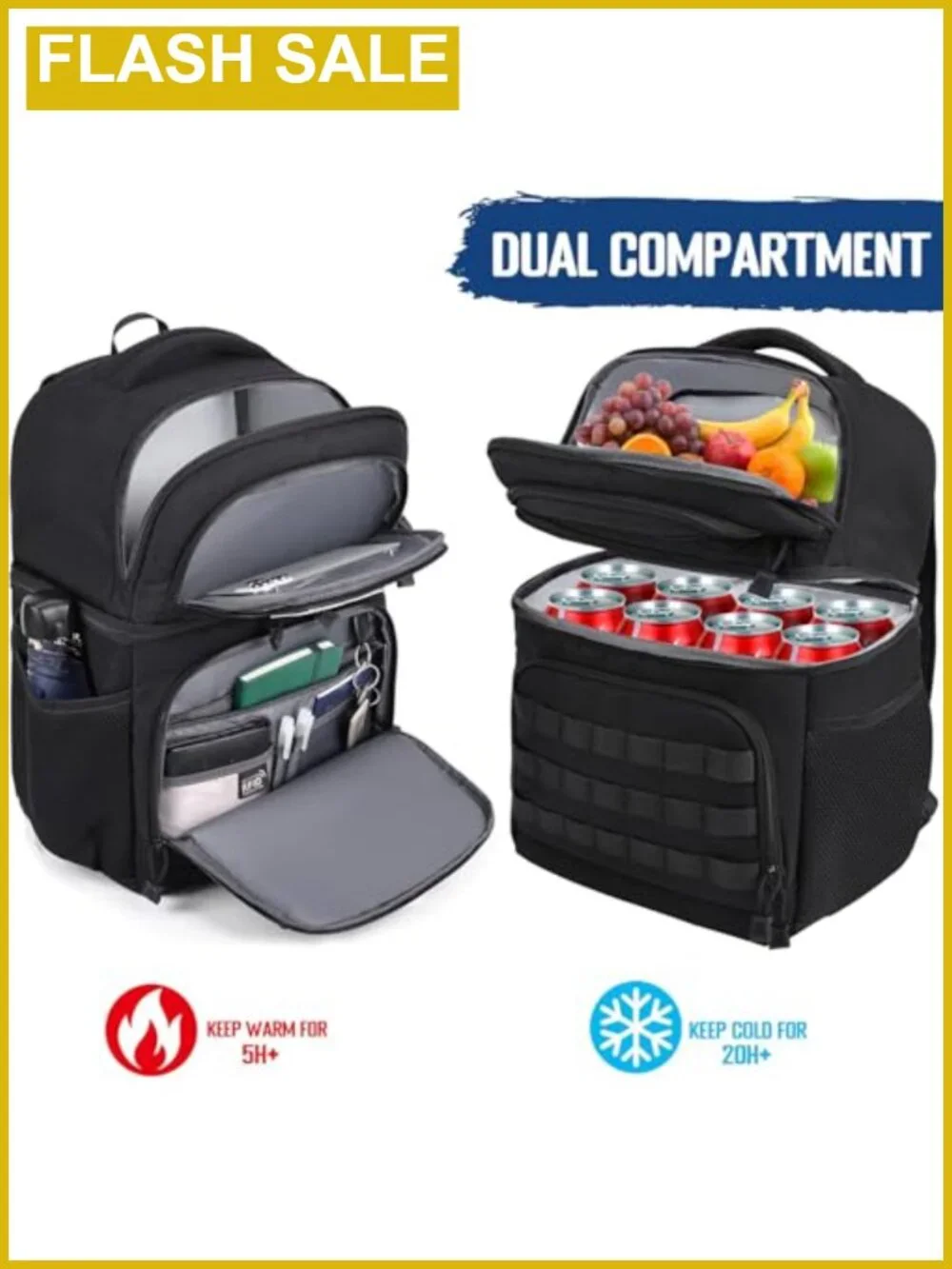 Insulated Cooler Lunch Backpack Leakproof RFID Nylon Double Deck